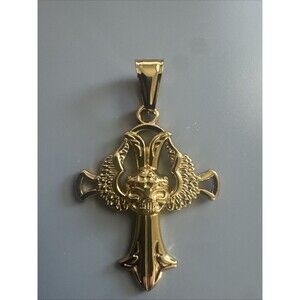 Stainless Steel Cross Pendant 24 Inch Box Chain Silver Wings Gothic Gold Plated